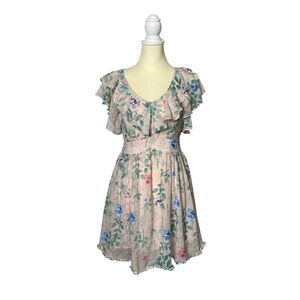 Prinstory Fairycore Floral Spring Ruffle Mini Dress Women's Size Medium